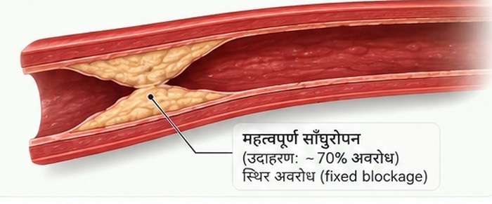कोरोनरी धमनीमा उल्लेख्य स्थिर साँघुरोपन देखाउने प्रतिनिधि चित्र